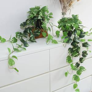 lot 5373 image: Fake Pothos Hanging Plants - 33 Set of 2 Artificial Silk Ivy Vines with Pots, Realistic Faux Greenery for Indoor Home Office Bathroom Decor, Low Maintenance Hanging Plant Decoration - Golden Green