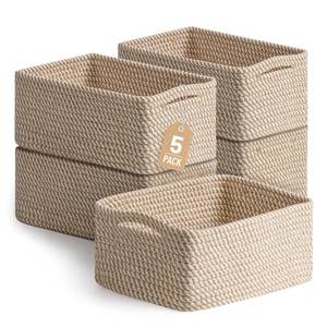 lot 5380 image: Yilobi 5 Pack Small Woven Storage Baskets for Shelves, Gift Baskets Empty