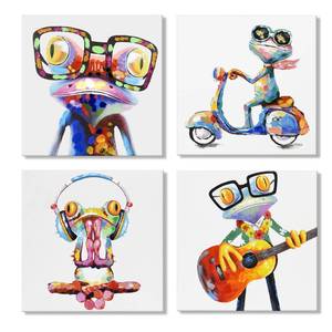 lot 5392 image: Happy Frog Pictures Wall Decor Colorful Animal with Glasses Canvas Wall Art Funny Animal Wall Art Frog Painting Poster for Kids Room Bedroom Modern Home Decor 12x12Inchx4pcs