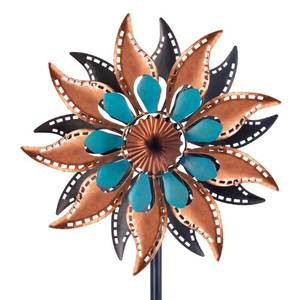 lot 5397 image: VEWOGARDEN Metal Wind Spinners Outdoor Kinetic Flower Wind Spinner for Outdoor Garden Lawn Patio Decorations, Antique Bronze & Blue