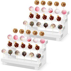 lot 5406 image: Ameuphercy 2 Pack Wood Cake Pop Stand, 4 Tier Rustic White Lollipop Holder Stand, 44 Holes Cake Candy Dessert Table Display For Wedding, Baby Showers, Birthday, Halloween, Christmas Party