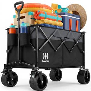 lot 5407 image: Navatiee 330Lbs Collapsible Folding Wagon, Beach Wagon Cart Heavy Duty Foldable with Big Wheels, Utility Grocery Wagon with 165L Large Capacity for Camping Garden Sports, Black