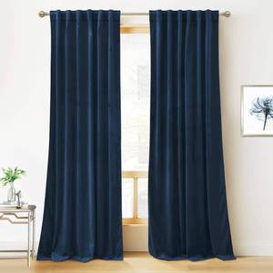 lot 5416 image: RYB HOME Blue Velvet Blackout Curtains for 84 inches Bedroom Living Room