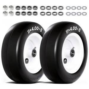 lot 5417 image: QILINGLORY 11x4.00-5 Flat Free Lawn Mower Tire & Wheel with 34 Bearing Bore, with 58 bearing sleeves, Fits Zero Turn Mower, Garden Tractor, 350 lbs Capacity, 90% Polyurethane Sold Tires, 2-Pack