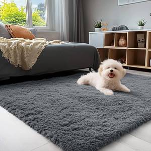 lot 5429 image: OLANLY 3x5 Machine Washable Small Bedside Rug, Soft Fluffy Shaggy Rugs for Living Room, Bedroom, Indoor Floor Carpet for Kids Girls and Boys, Preppy Dorms, Nursery, Home Decor Aesthetic, Grey
