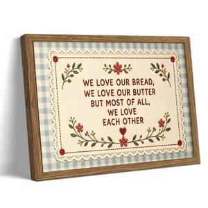lot 5431 image: Framed Vintage Kitchen Wall Art, We Love Our Bread Butter and Each Other Canvas Wall Decor Painting, Rustic Farmhouse Floral Quote Poster Print Picture for Kitchen Dining Room Coffee 12x16 Inch