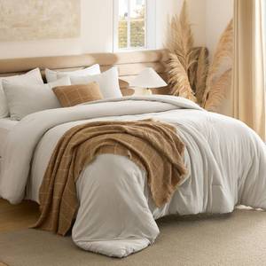 lot 5432 image: Bedsure Comforter Set Full Prewashed Soft Bedding Set 3Pcs Beige 82x86