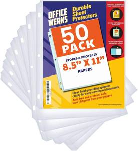 lot 10010 image: 50 Pack Clear Sheet Protectors for 3 Ring Binder, 8.5 x 11, Reinforced
