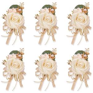 lot 10019 image: Meldel Faux Champagne Men Boutonnieres, Set of 6, for Groom Wedding