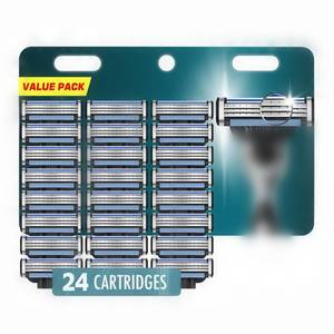 lot 10020 image: Razor Refills for Men, 24 Count 3-Blade Shaving Blades with Dual Lubrication, Compatible with Mach3 Razor Handles - Value Pack