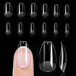 lot 10036 image: Medium Coffin Nail Tips, 288Pcs Soft Gel Pre Filed Acrylic Almond Fake Nails, Gel Nail Tips, for Extension Manicure Salon DIY at Home 12 Sizes