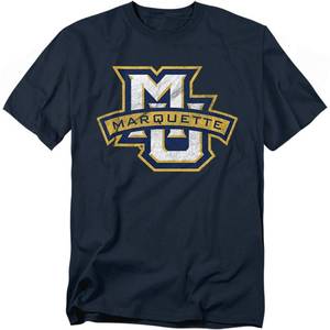 lot 10039 image: Marquette University Distressed Primary Adult T Shirt, Navy, S