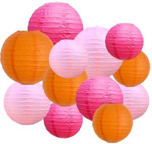 lot 10058 image: BEISHIDA Pink Orange Paper Lanterns 12Pcs 46810 Inch Round Chinese Lamp