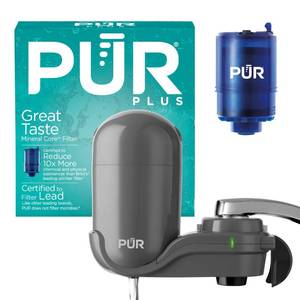 lot 10069 image: PUR Plus Faucet-Mount Water Filtration System, Lead-Reducing Filter, Grey