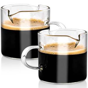 lot 10077 image: Cabipeove 2 Pcs Espresso Cups,4 Oz Espresso Shot Glass,Double Spouts Coffee Cups with Handle,Espresso Accessories,Clear Mugs for Milk