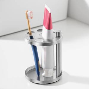 lot 10103 image: Stainless Toothbrush Holder Stand for Bathroom Stainless Steel Ventilated Organizer with Slots for Electric Toothbrushes, Toothpaste, Razors & Small Comb, Unique Footprint Base Design, Brushed Silver