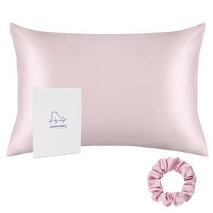 lot 10124 image: ALASKA BEAR Silk Pillowcase 200% Good Looks on You for Hair and Skin Care Soft Pillow Case with Random Color Scrunchie Gift Set Queen (1pc, Pale Pink)