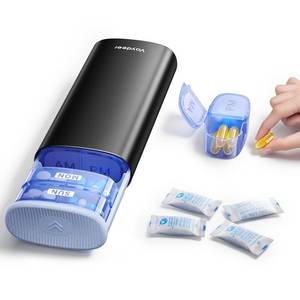 lot 10149 image: Vaydeer AMPM Metal Pill Organizer, Weekly Pill Box with Built-in Desiccant Compartment, Airtight Travel Pill Case for Medication, Vitamins & Supplements (Black)