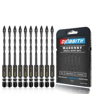 lot 10159 image: 10 Pcs 18 Masonry Concrete Drill Bit Set for Tile Brick Glass Plastic Wood, Cross Tungsten Carbide Tip, Hex Shank, Work with Ceramic Porcelain Tile Wall Mirror Paver, 18 Inch Drill Bits,3mm