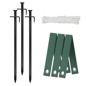 lot 10183 image: Heavy Duty Steel Tree Stake Kits,Tree Staking and Supports Kits for Young Trees Against Bad Weather, Include 3 PCS Tree Straps for Staking, 3 PCS 11.8 Inch Tree Stakes and 31.2 Feet Rope for Anchoring