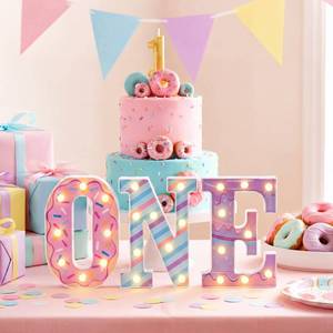 lot 13892 image: Lewtemi LED Marquee Letter Lights ONE Birthday Decoration