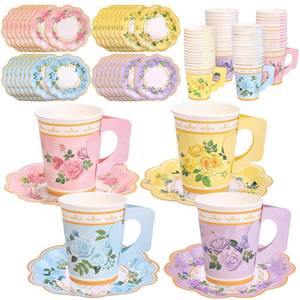 lot 13893 image: Kochorie Floral Paper Tea Cups and Saucers Set 120 Pc