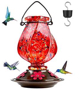 lot 13980 image: BOLITE Hummingbird Feeder Hand Blown Glass 22oz Red