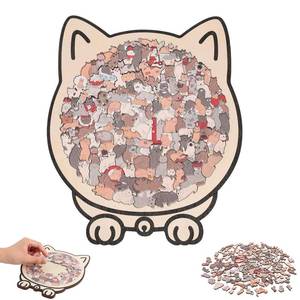 lot 14173 image: Miehoous 135-Piece Wooden Cat Shaped Jigsaw Puzzle