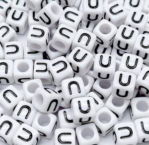 lot 14186 image: Ludthaw Acrylic Letter Beads 100pcs 6x6mm White