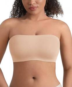 lot 14198 image: FeelinGirl Seamless Bandeau Bra Padded Tube Top Khaki S