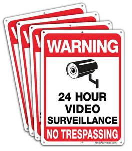 lot 14202 image: Faittoo 4-Pack Video Surveillance Warning Signs 10x7
