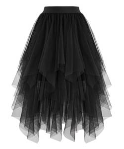 lot 14226 image: Ellames High Low Layered Tulle Skirt, Black, XX-Large