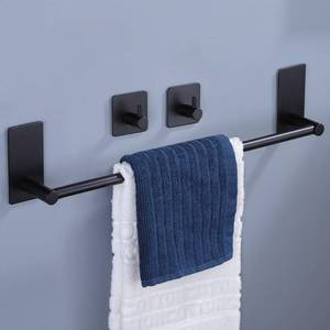 lot 14231 image: Taozun 16-Inch Self-Adhesive Towel Bar with 2 Hooks