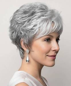 lot 14253 image: SEVENCOLORS Short Gray Pixie Cut Synthetic Wig