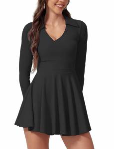 lot 14269 image: AGYMNX Womens Tennis Dress Long Sleeve Black
