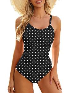lot 14292 image: Century Star One-Piece Swimsuit Tummy Control White Polka Dots XL