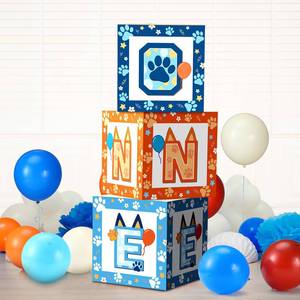 lot 14311 image: Lunmon 3-Piece Blue Dog 1st Birthday Balloon Boxes