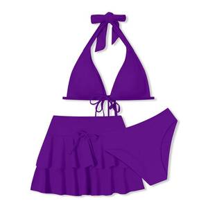 lot 14409 image: Teen Girl Swimsuit Size 16 17Y 3 Piece Quick Dry Ruffled with Adjustable Straps Swimwear Girls Summer Bikini Sets Beach Bathing Suits Purple(16-17Y)
