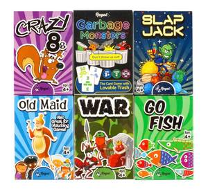 lot 14415 image: Regal Games Card Games for Kids - Go Fish, Crazy 8s, Old Maid, Slap Jack, Garbage Monster, War - Simple & Fun Classic Family Table Games - Games May Vary (6 Set)