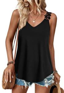 lot 14421 image: Tank Tops for Women Summer Clothes Flowy V Neck Spring Womens Tops Black Tank Top Trendy Beach Vacation Sleeveless Camisole Essentials Casual XL