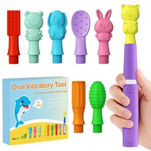 lot 14436 image: Oral Motor Vibration Tool Oral Sensory Stimulation Kit with 8 Textured Silicone Heads, 3 Vibration Modes for Autism, Speech Therapy, Self Feeding Stimulation & Calm Sensory Needs (Purple)