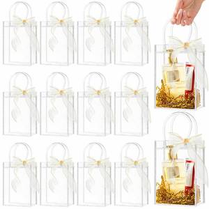 lot 14439 image: Ohuimrt 30 Pack 4.9 x 3.15 x 7.5 Clear Plastic Gift Bags with Handles
