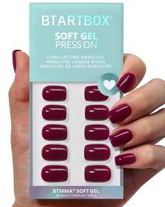 lot 14467 image: BTArtbox Press On Nails, Blackberry, Short Square, Fall Plum Red, 32Ct