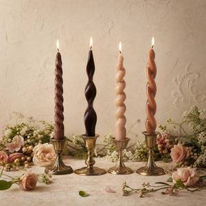 lot 14469 image: Cmoott 4 Pack Twisted Taper Candles,Rustic Brown,Medium,Twisted Mix