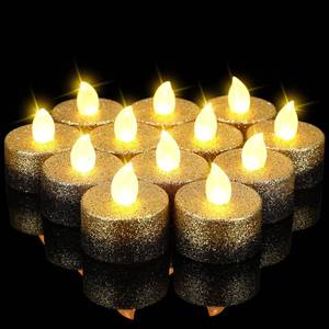 lot 14470 image: Rossesay 24 Pcs Black Gold Flameless LED Tea Lights Glitter Candles