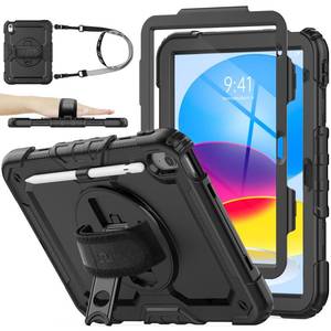lot 14480 image: SEYMAC stock Case for iPad (A16) 11th10th Generation 1110.9 20252022, Full-Body Drop Protection Case with Screen Protector &360° Rotate Hand StrapStand, Black