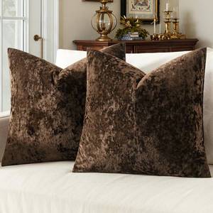 lot 14481 image: MIULEE Fall Velvet Euro Sham Throw Pillow Covers Brown 24x24 inch Set of 2