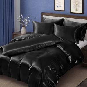 lot 14486 image: MILVOWOC 6 Pcs Black Satin Duvet Cover FullQueen Size Set, Silky Bed Duvet Cover Ultra Soft Comforter Cover, 1 Satin Duvet Cover, 1 Body Pillowcase, 4 Pillow Cases (No Comforter)