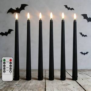 lot 14489 image: Ni-JASW Black Halloween Flameless Taper Candles with Remote Timer Set of 6