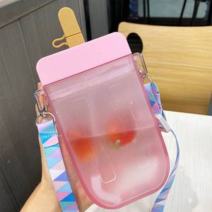 lot 14497 image: AXLOFO� Cute Water Bottle with Straw - 300 ML Creative Ice Cream Popsicle Cups Adjustable Shoulder Strap for School Girls, BPA Free Kawaii Drinking Bottles (pink)
